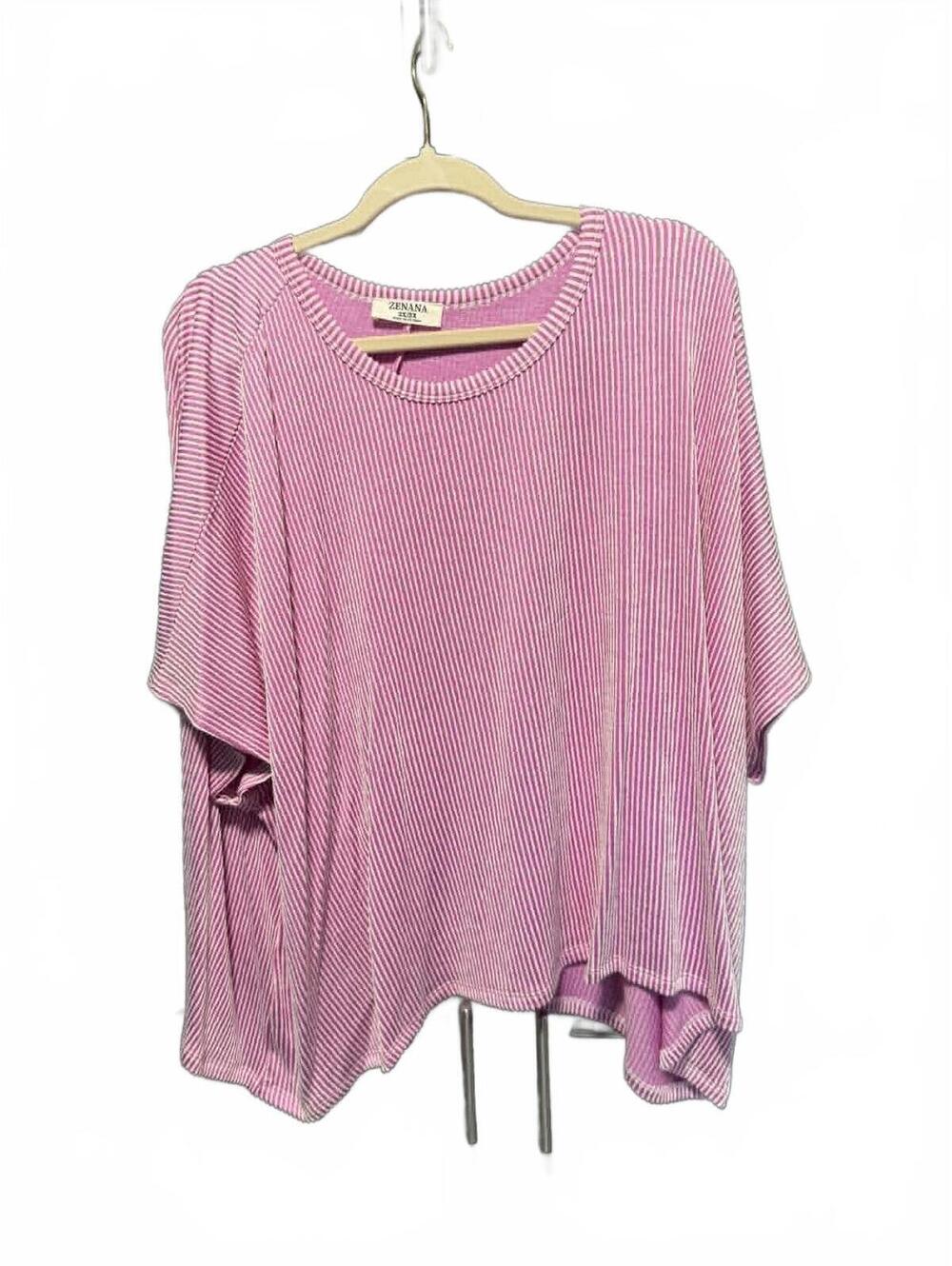 Zenana Pink Striped Loose Fit Knit Top 2x/3x